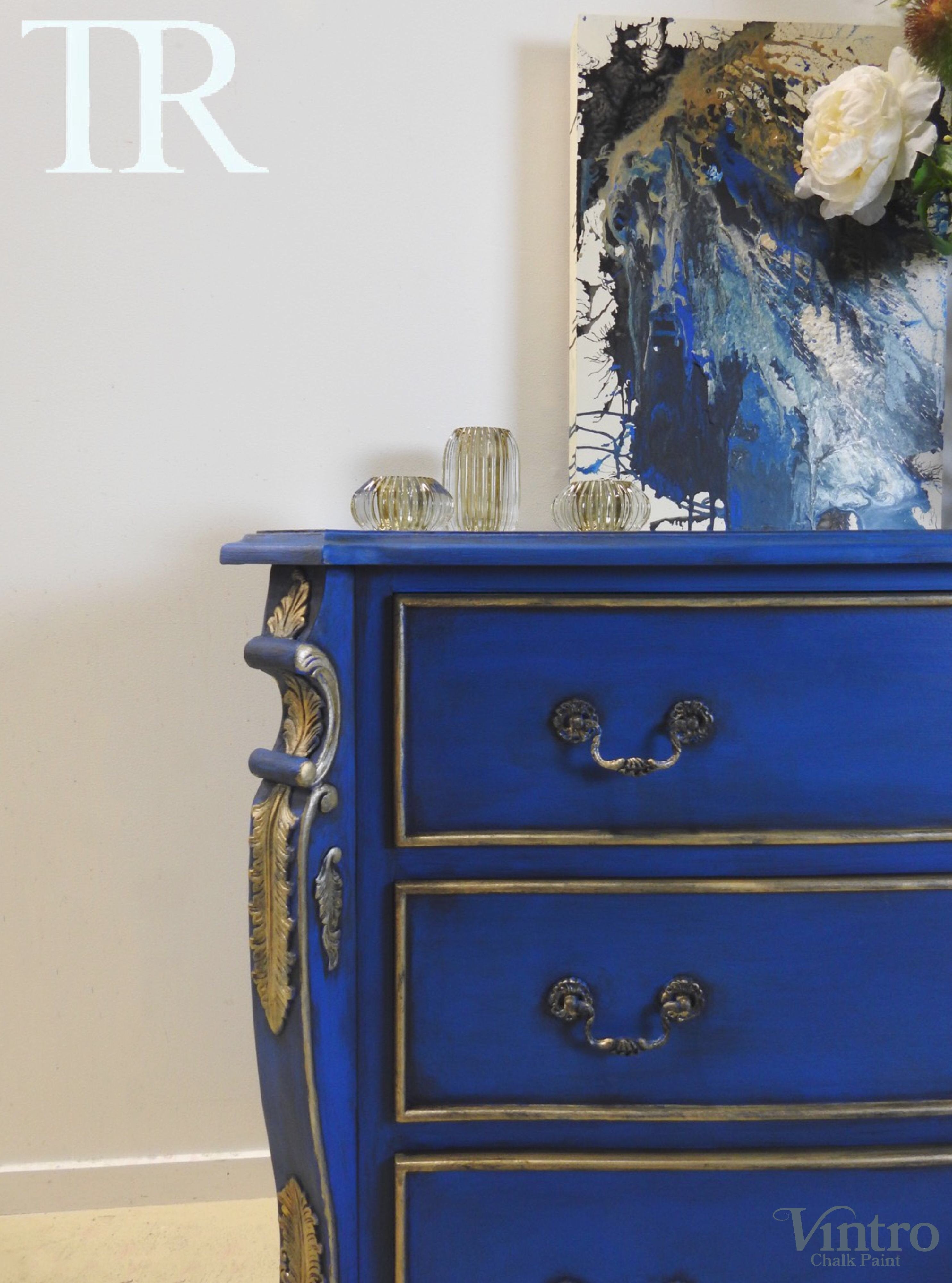 Not For Sale - Zuri:  French Style set of drawers in rich Cobalt Blue and gold