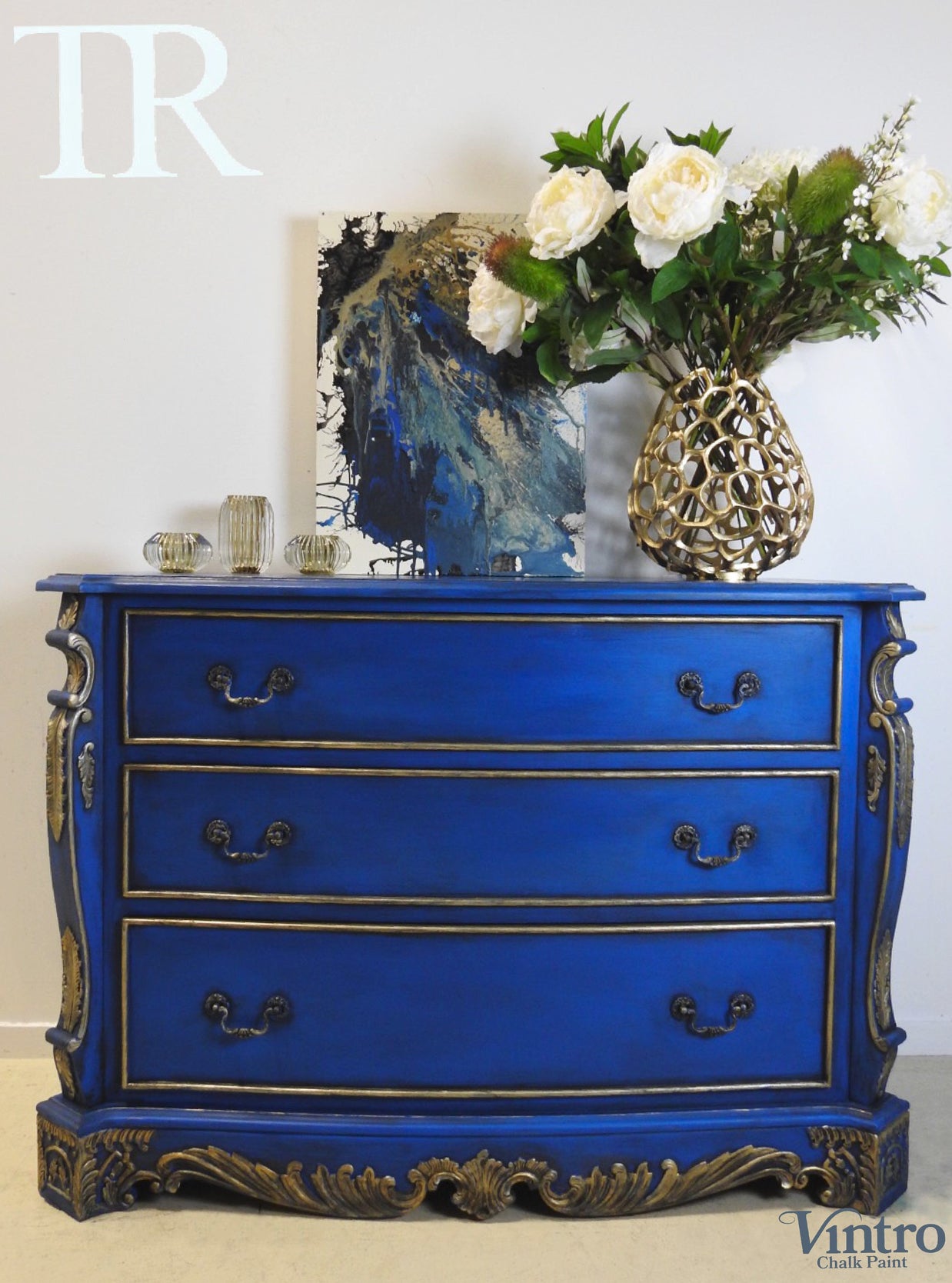 Not For Sale - Zuri:  French Style set of drawers in rich Cobalt Blue and gold