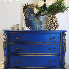 Not For Sale - Zuri:  French Style set of drawers in rich Cobalt Blue and gold