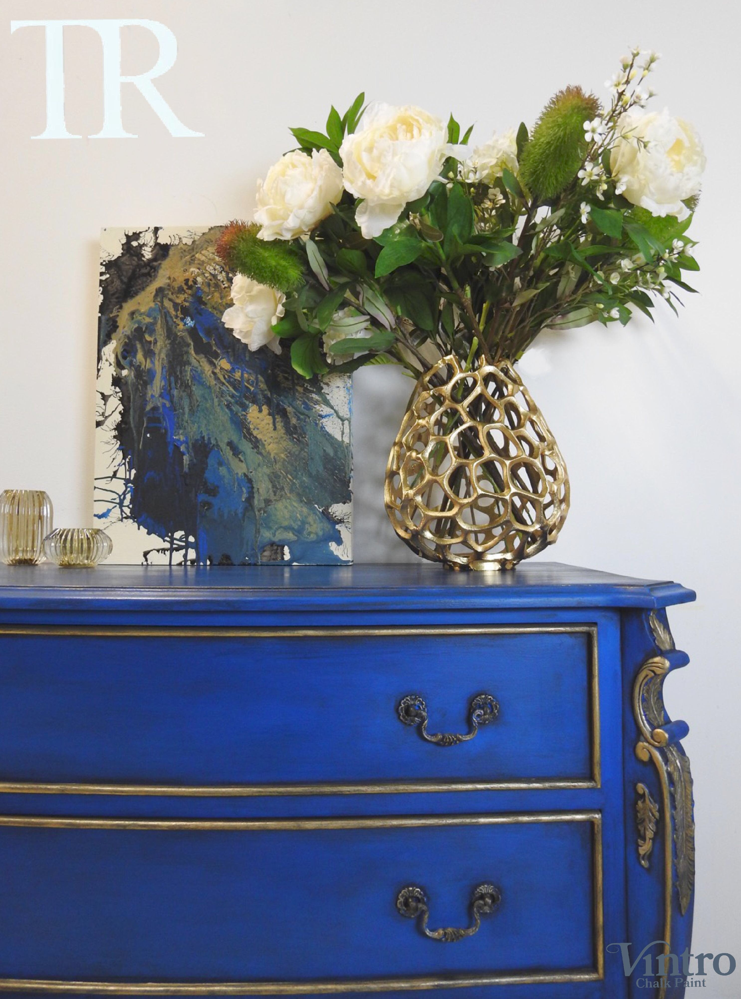 Not For Sale - Zuri:  French Style set of drawers in rich Cobalt Blue and gold