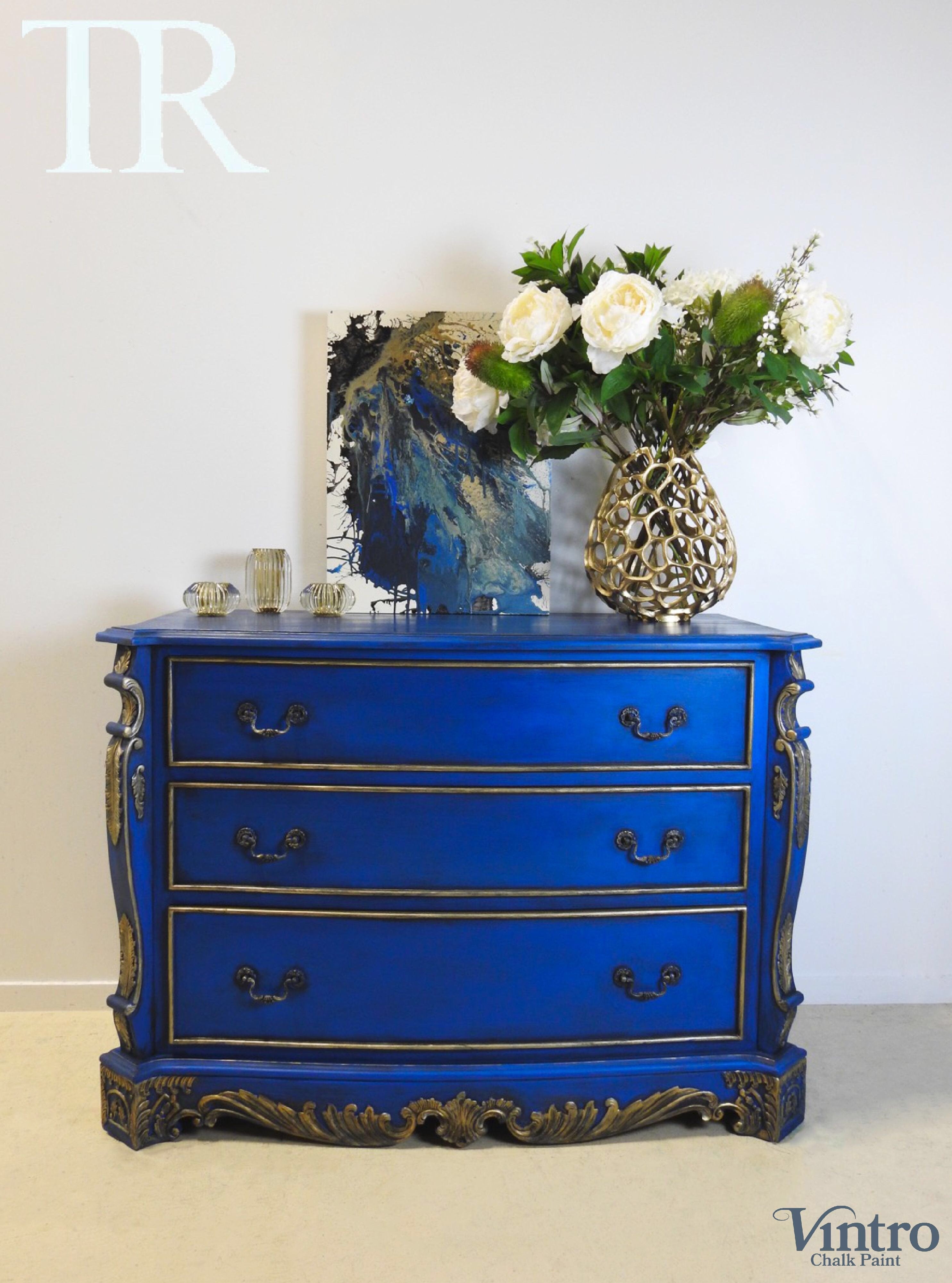 Not For Sale - Zuri:  French Style set of drawers in rich Cobalt Blue and gold