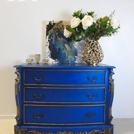 Not For Sale - Zuri:  French Style set of drawers in rich Cobalt Blue and gold