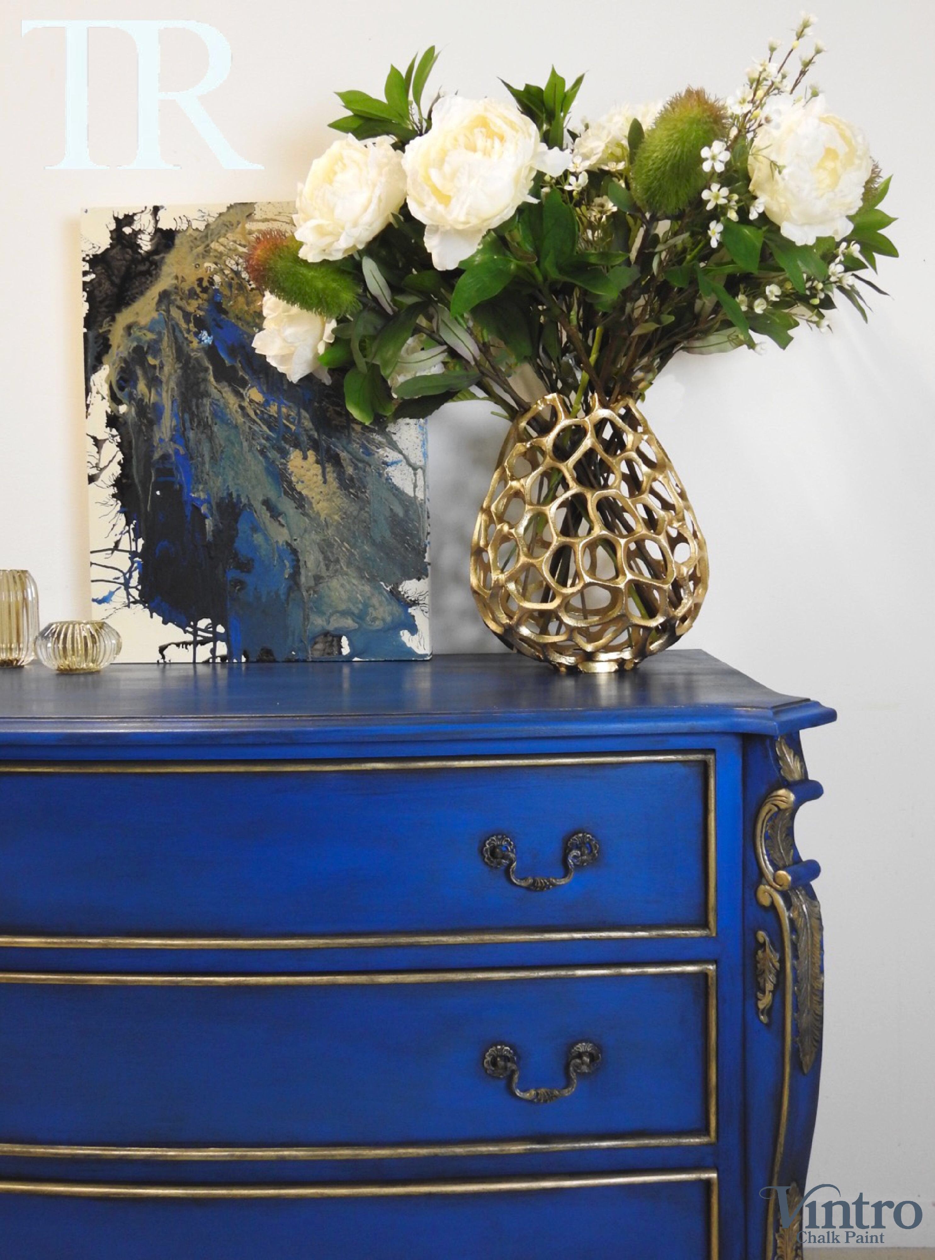 Not For Sale - Zuri:  French Style set of drawers in rich Cobalt Blue and gold