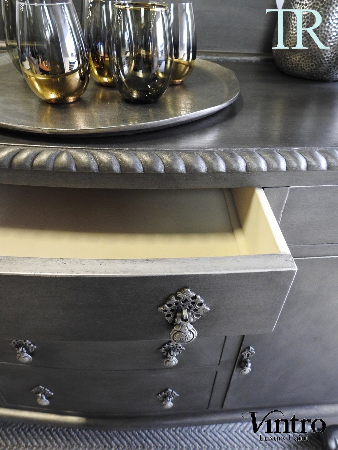 Not For Sale - Xena : Antique Solid Mahogany Sideboard in Pewter Metallic Finish