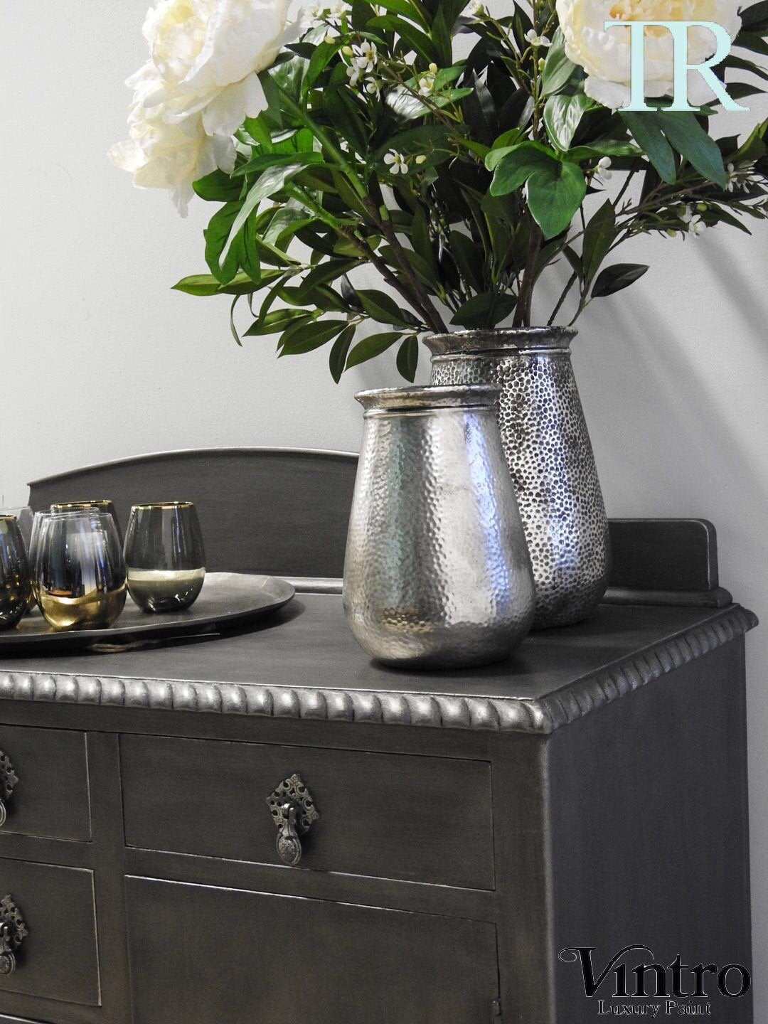 Not For Sale - Xena : Antique Solid Mahogany Sideboard in Pewter Metallic Finish
