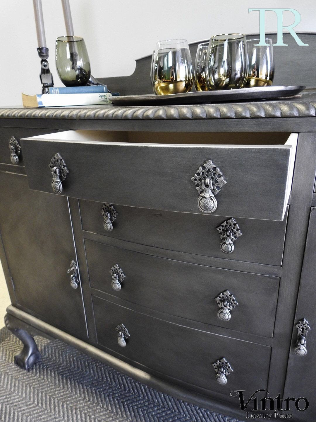 Not For Sale - Xena : Antique Solid Mahogany Sideboard in Pewter Metallic Finish