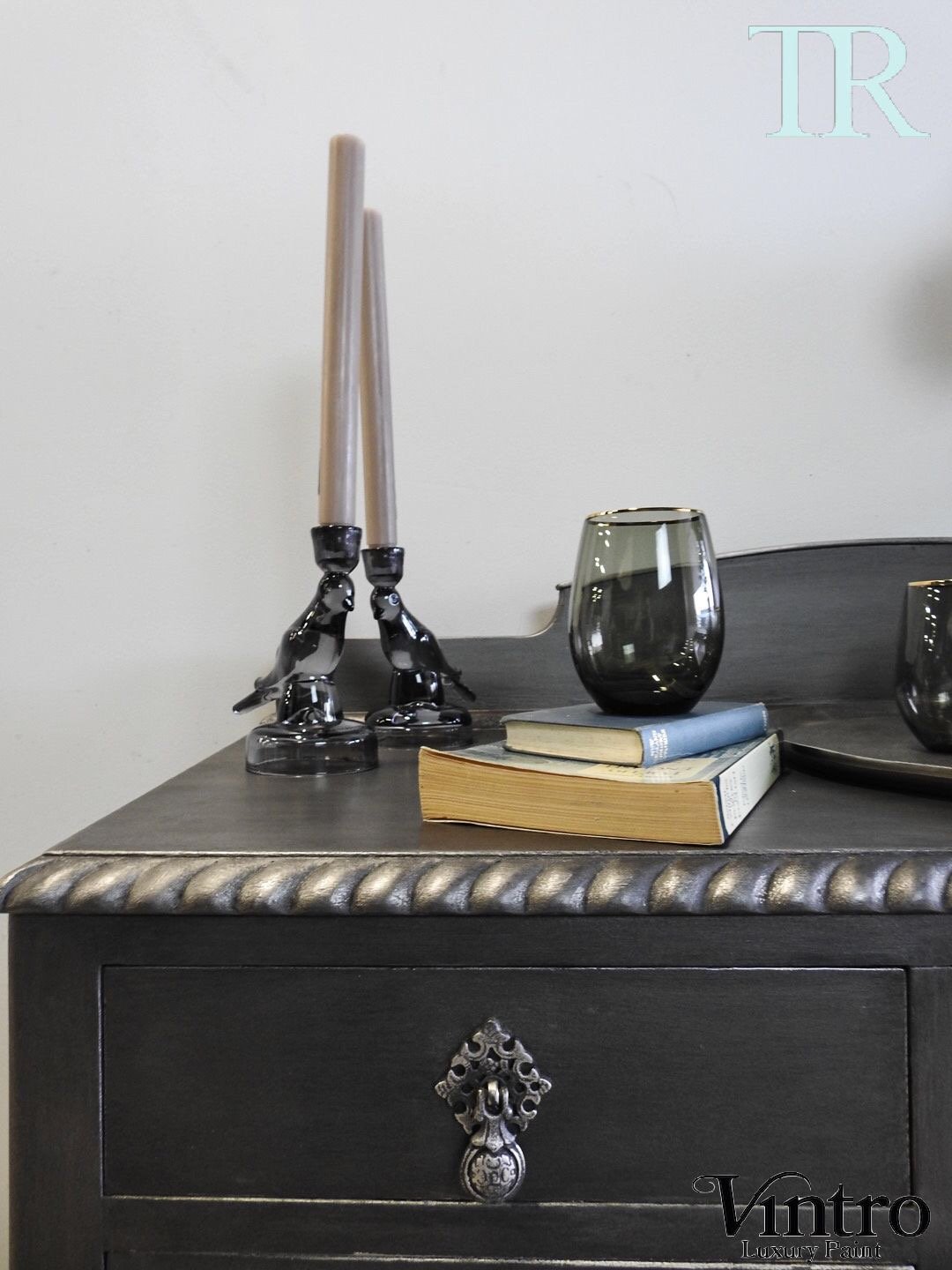 Not For Sale - Xena : Antique Solid Mahogany Sideboard in Pewter Metallic Finish
