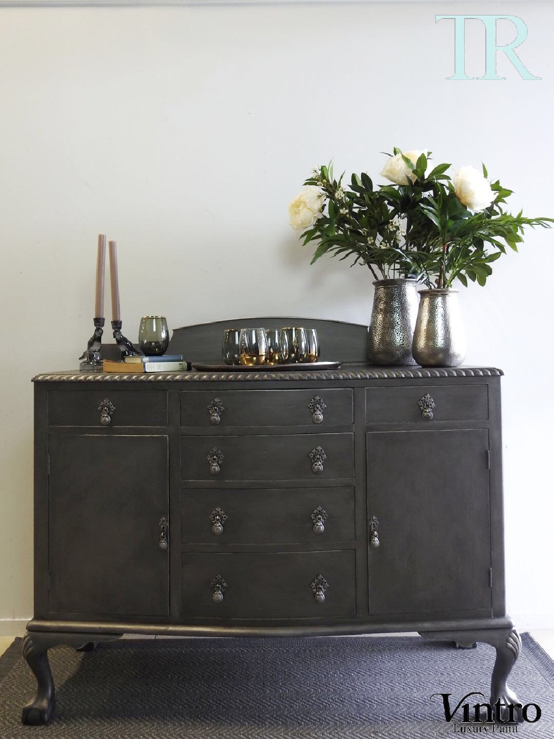 Not For Sale - Xena : Antique Solid Mahogany Sideboard in Pewter Metallic Finish