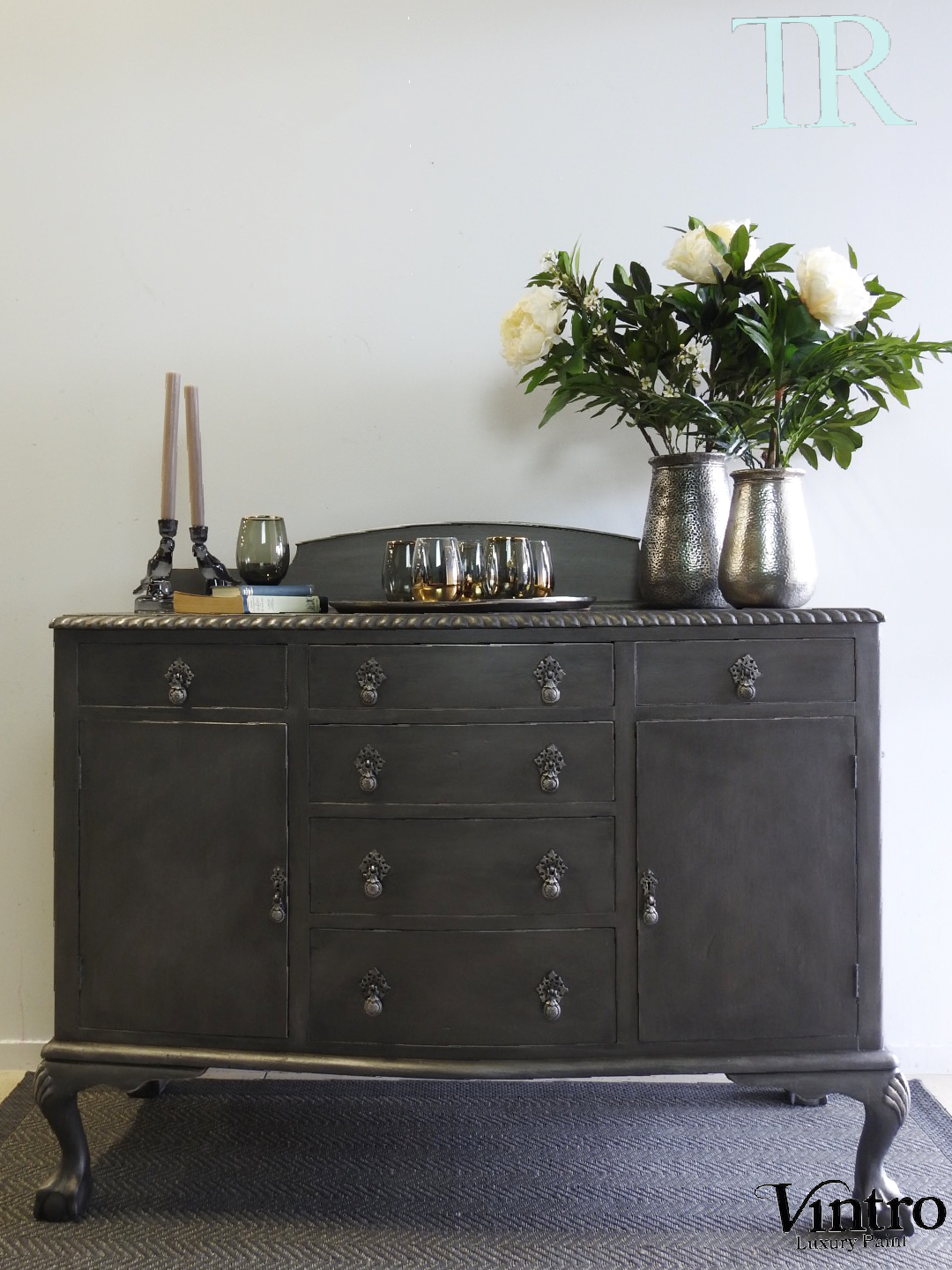 Not For Sale - Xena : Antique Solid Mahogany Sideboard in Pewter Metallic Finish