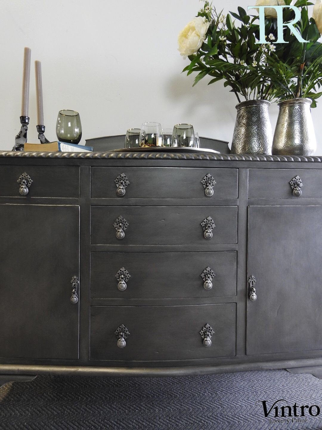 Not For Sale - Xena : Antique Solid Mahogany Sideboard in Pewter Metallic Finish