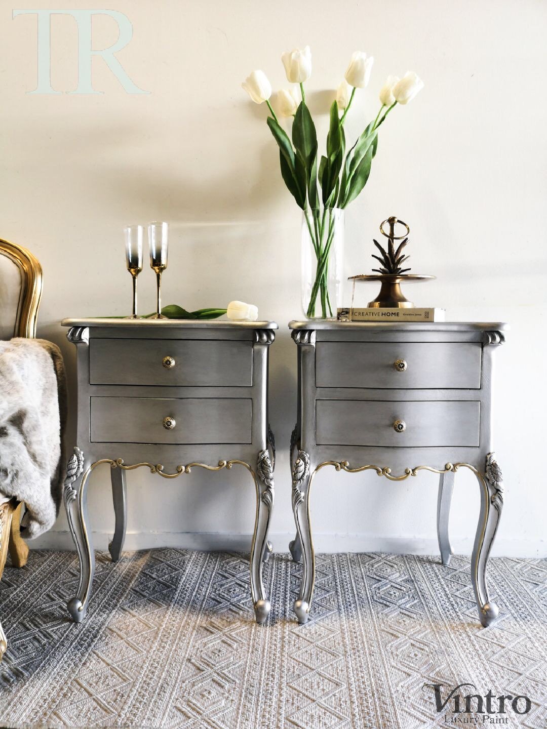 Not For Sale - Commission Bedside Tables in Vintro Metallic Silver and Gold