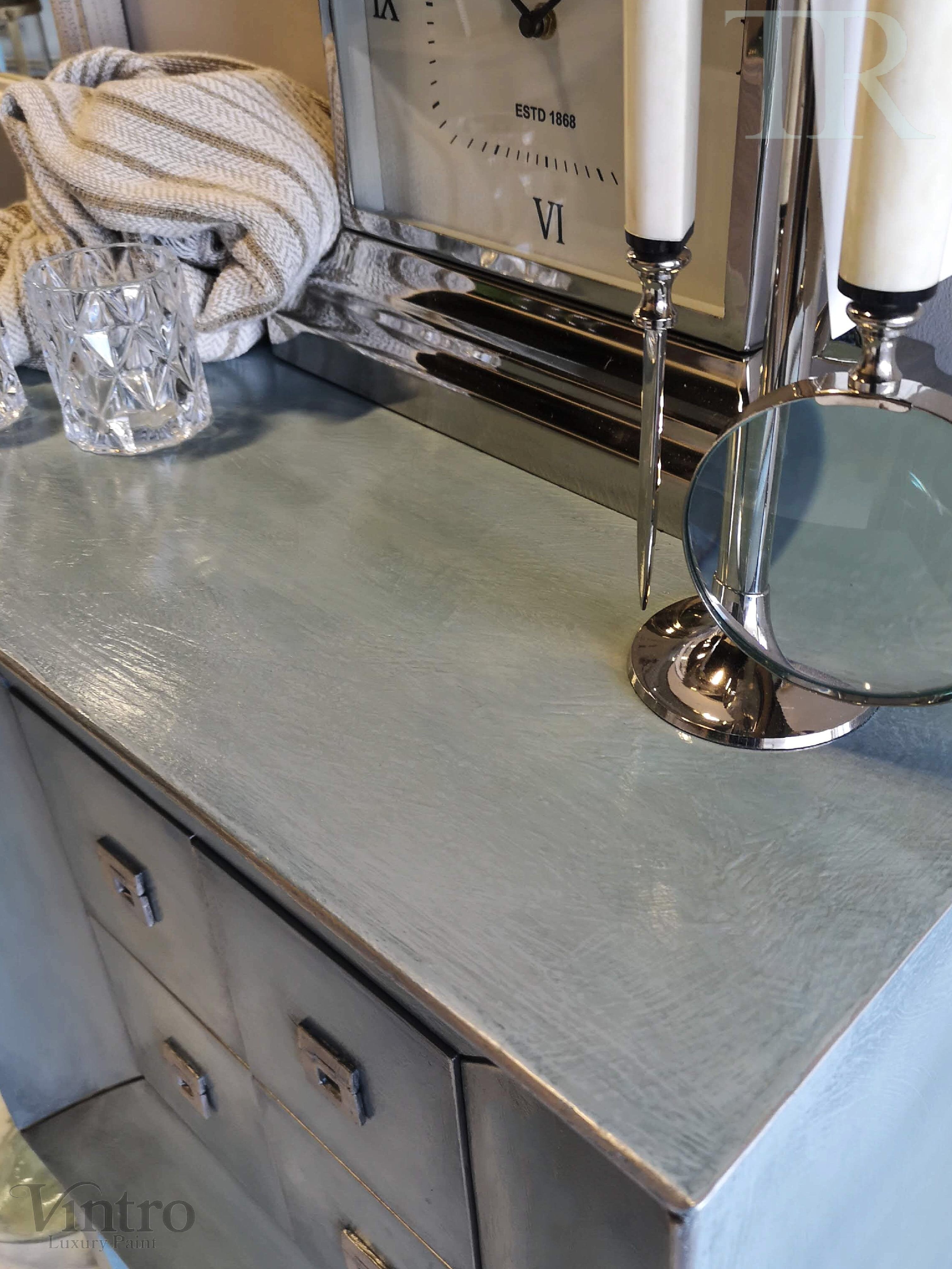 Not For Sale - Commissioned Drawers in layered blues with a subtle black glaze