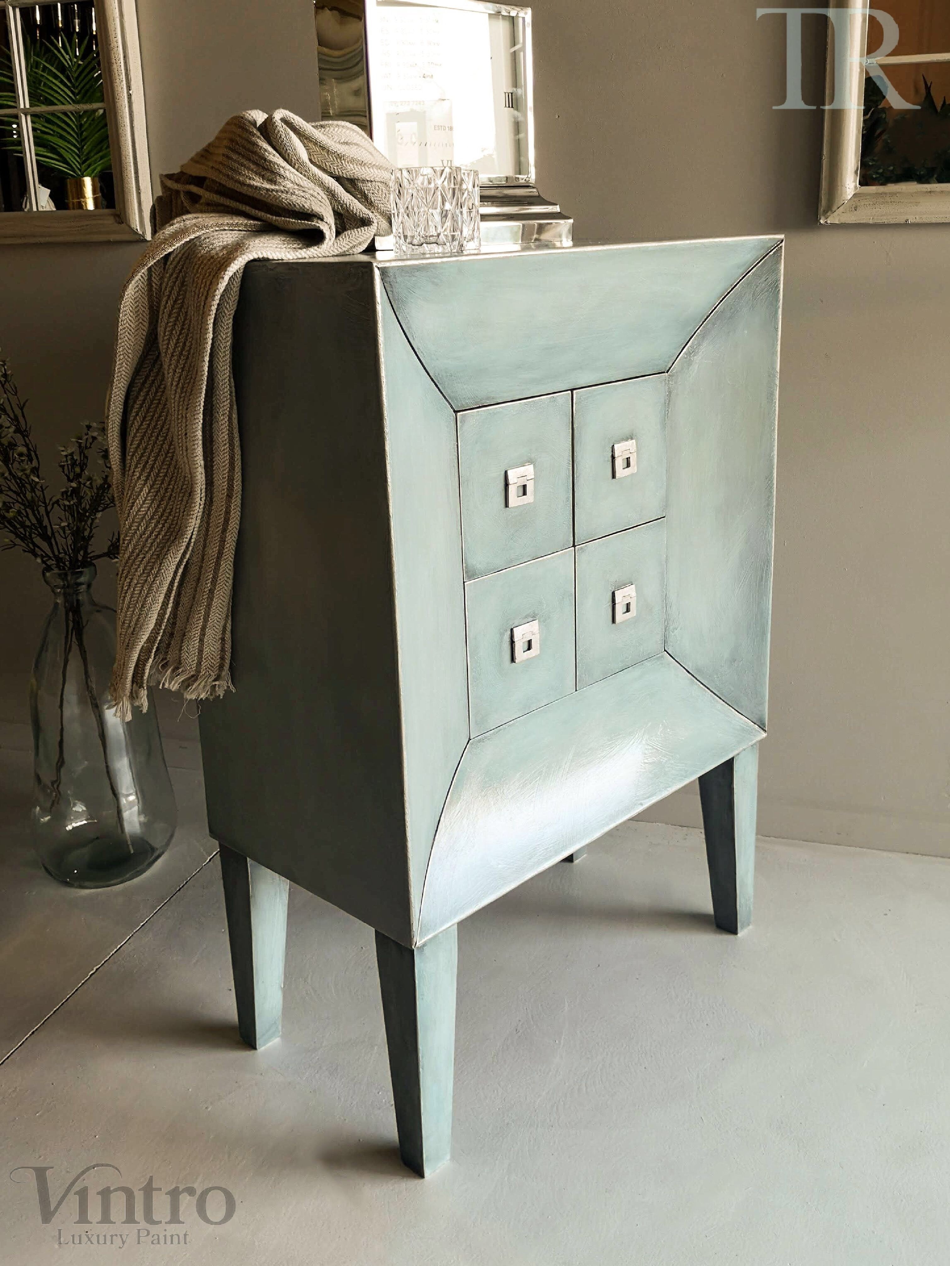 Not For Sale - Commissioned Drawers in layered blues with a subtle black glaze
