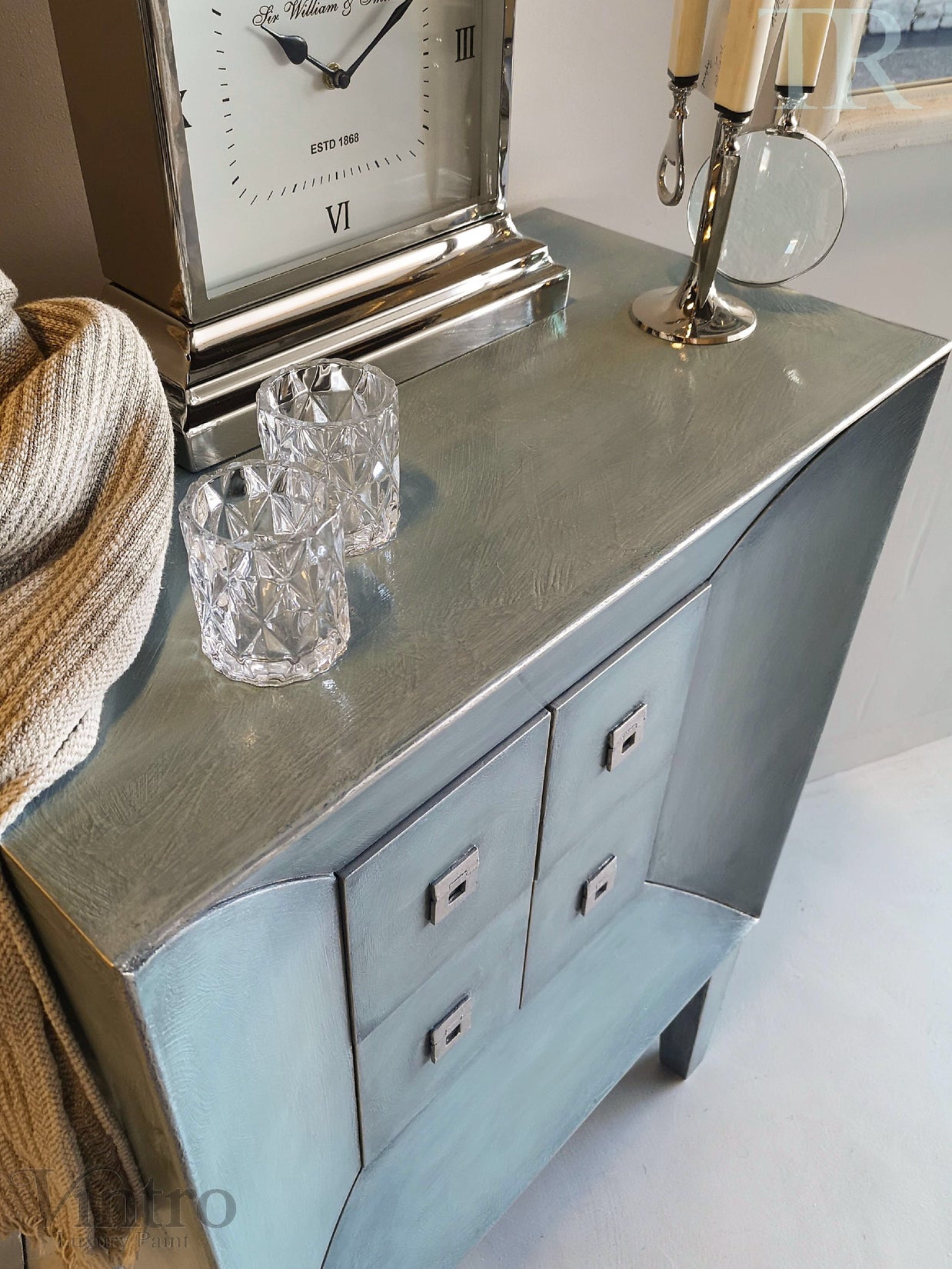 Not For Sale - Commissioned Drawers in layered blues with a subtle black glaze