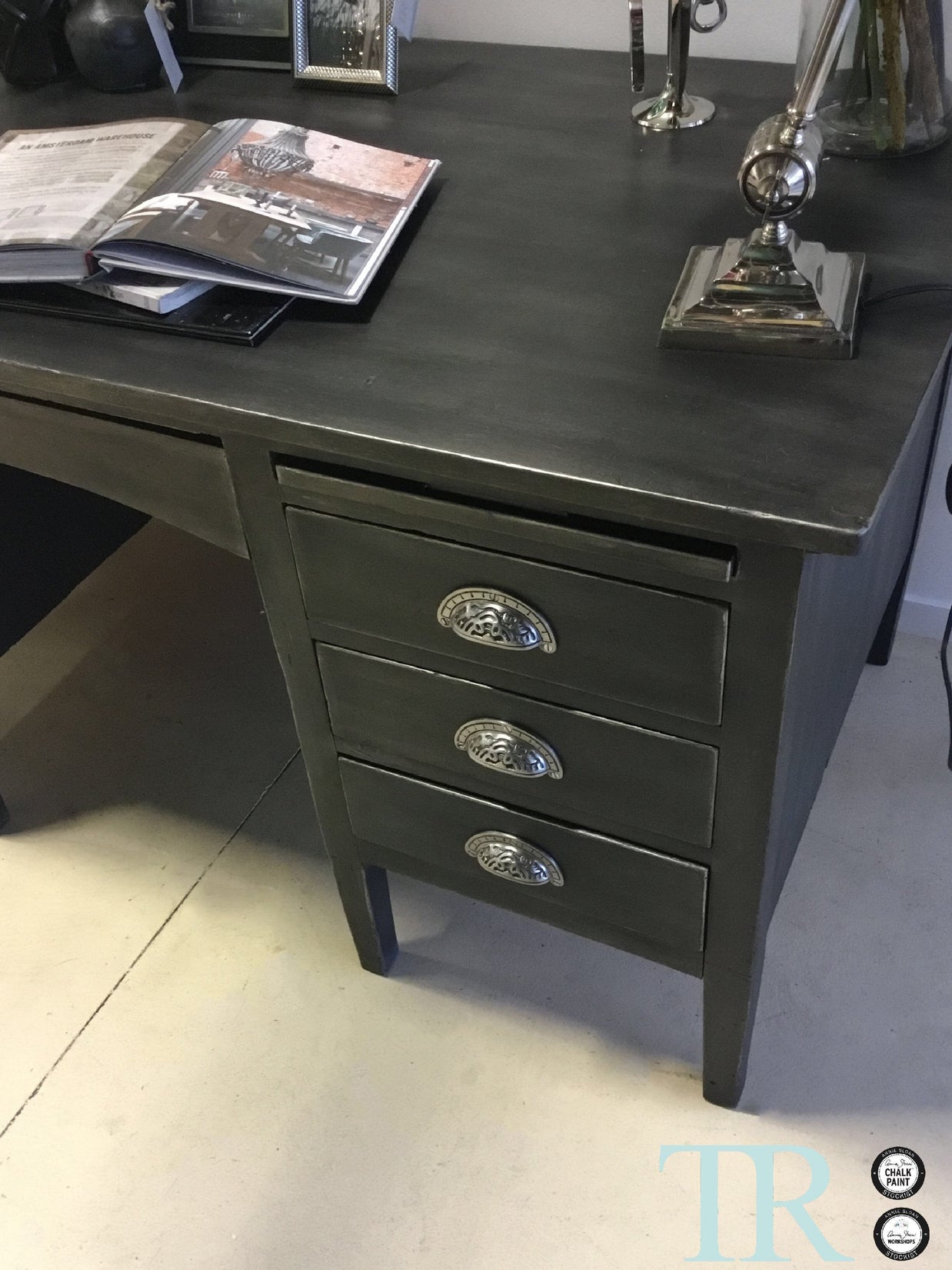 Not For Sale - Commissioned Desk in Graphite and French Linen