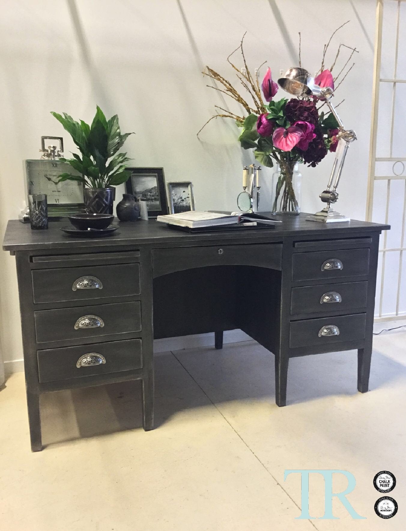 Not For Sale - Commissioned Desk in Graphite and French Linen
