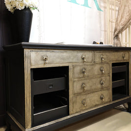 Not For Sale - TR Service counter in Victorian Black No Seal  Paint with textured & aged Champagne Gold front.