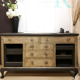 Not For Sale - TR Service counter in Victorian Black No Seal  Paint with textured & aged Champagne Gold front.