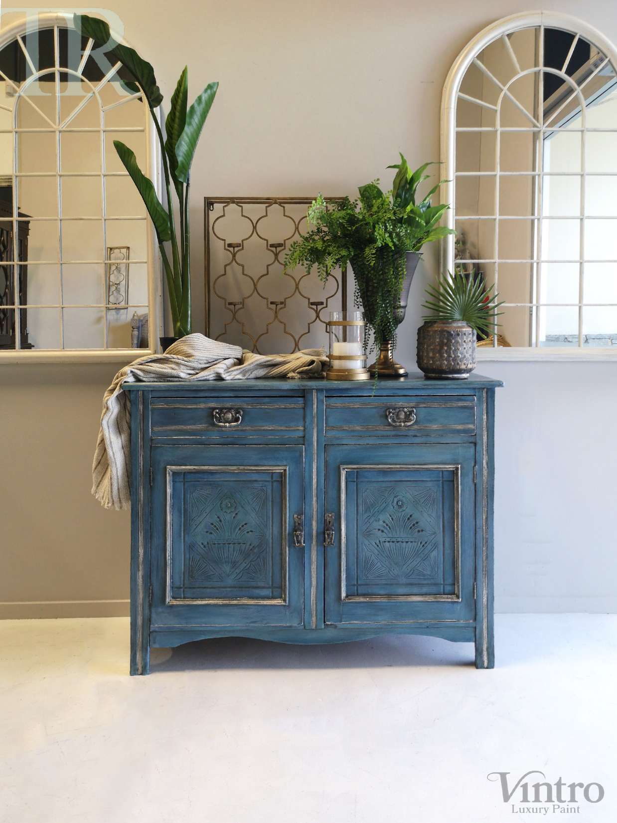 Not For Sale - Delta: Hand painted & glazed Blue Lacquered sideboard