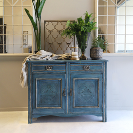 Not For Sale - Delta: Hand painted & glazed Blue Lacquered sideboard