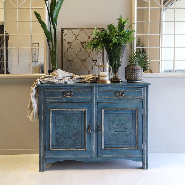 Not For Sale - Delta: Hand painted & glazed Blue Lacquered sideboard