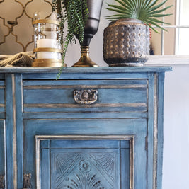 Not For Sale - Delta: Hand painted & glazed Blue Lacquered sideboard