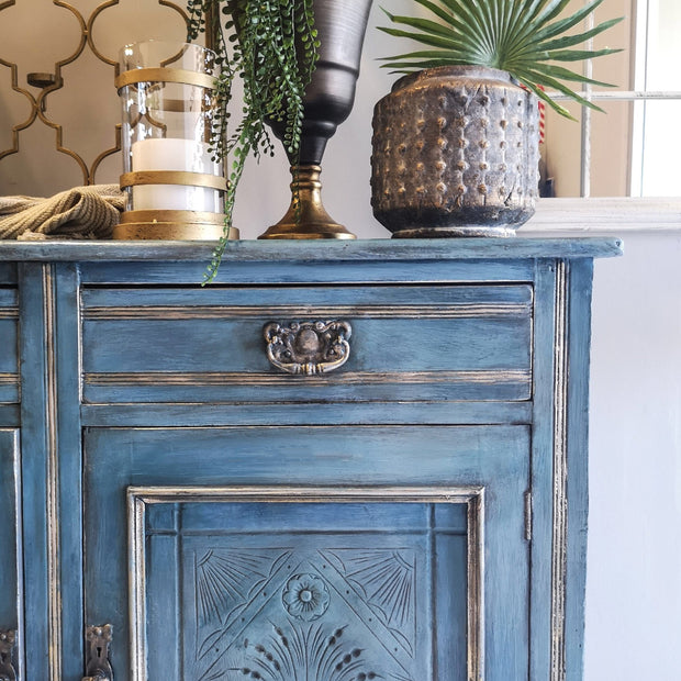 Not For Sale - Delta: Hand painted & glazed Blue Lacquered sideboard