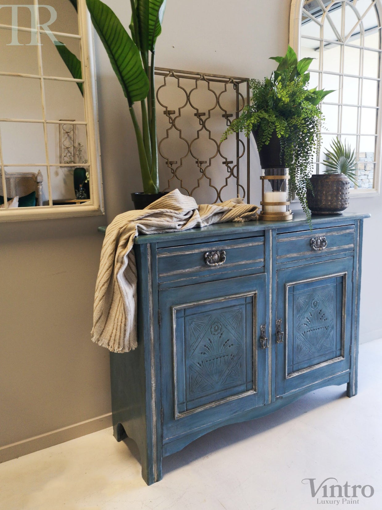Not For Sale - Delta: Hand painted & glazed Blue Lacquered sideboard