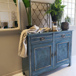 Not For Sale - Delta: Hand painted & glazed Blue Lacquered sideboard