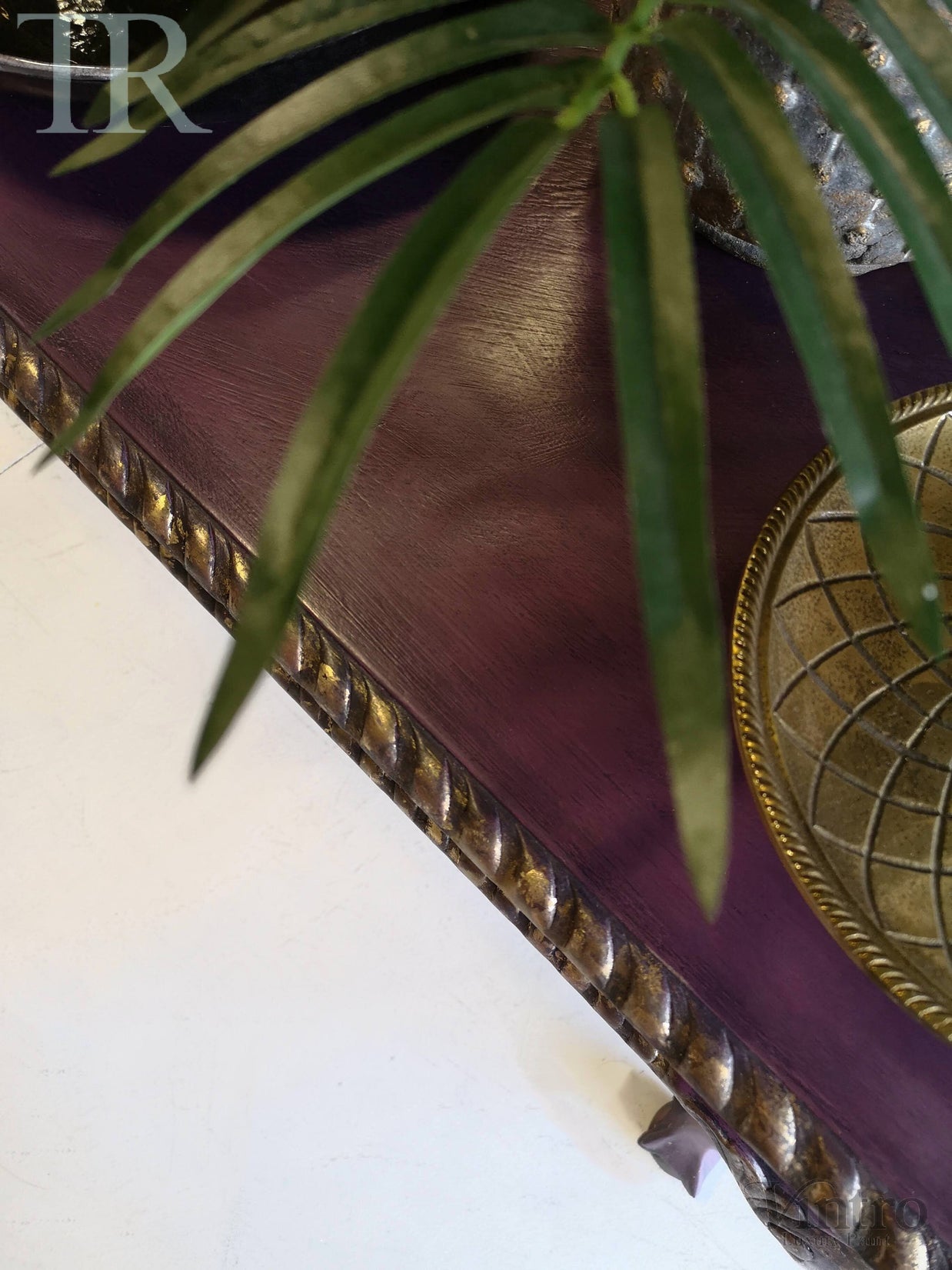 Not For Sale - Amira, Hall / Sofa Table or desk in rich Old Mauve with distressed gold