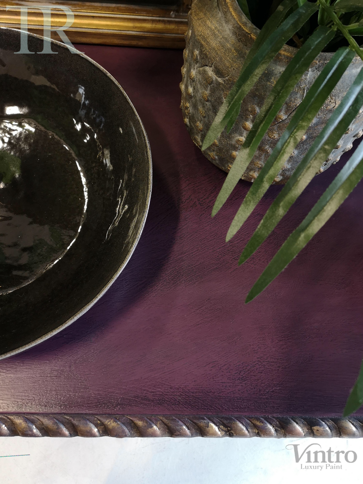 Not For Sale - Amira, Hall / Sofa Table or desk in rich Old Mauve with distressed gold