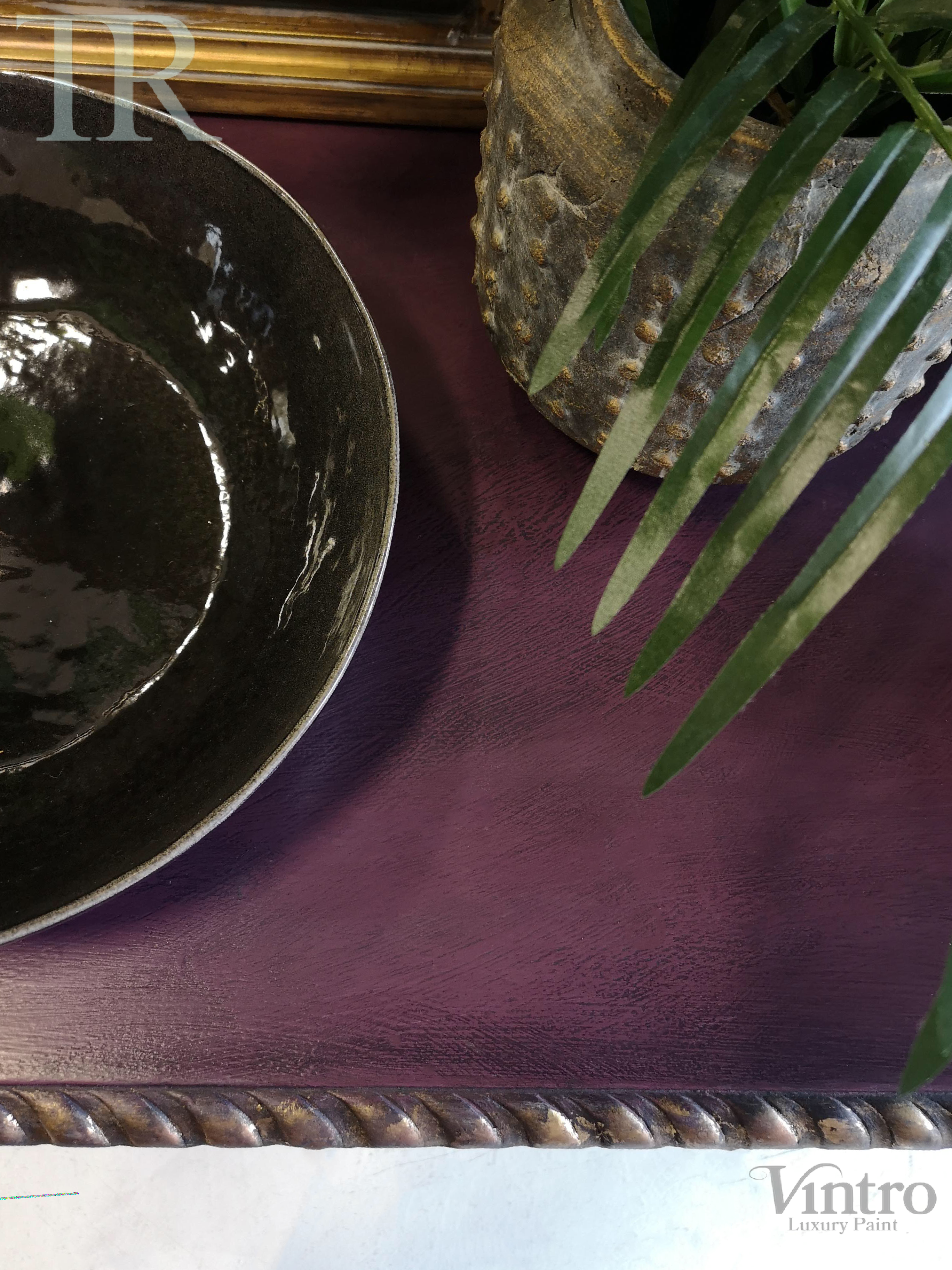 Not For Sale - Amira, Hall / Sofa Table or desk in rich Old Mauve with distressed gold