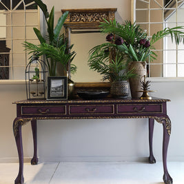 Not For Sale - Amira, Hall / Sofa Table or desk in rich Old Mauve with distressed gold