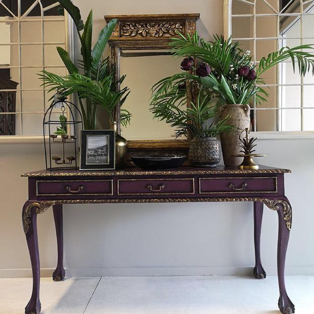 Not For Sale - Amira, Hall / Sofa Table or desk in rich Old Mauve with distressed gold