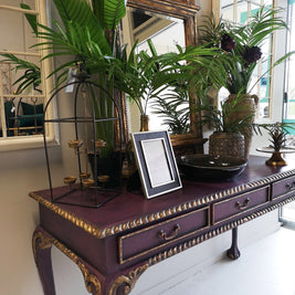 Not For Sale - Amira, Hall / Sofa Table or desk in rich Old Mauve with distressed gold