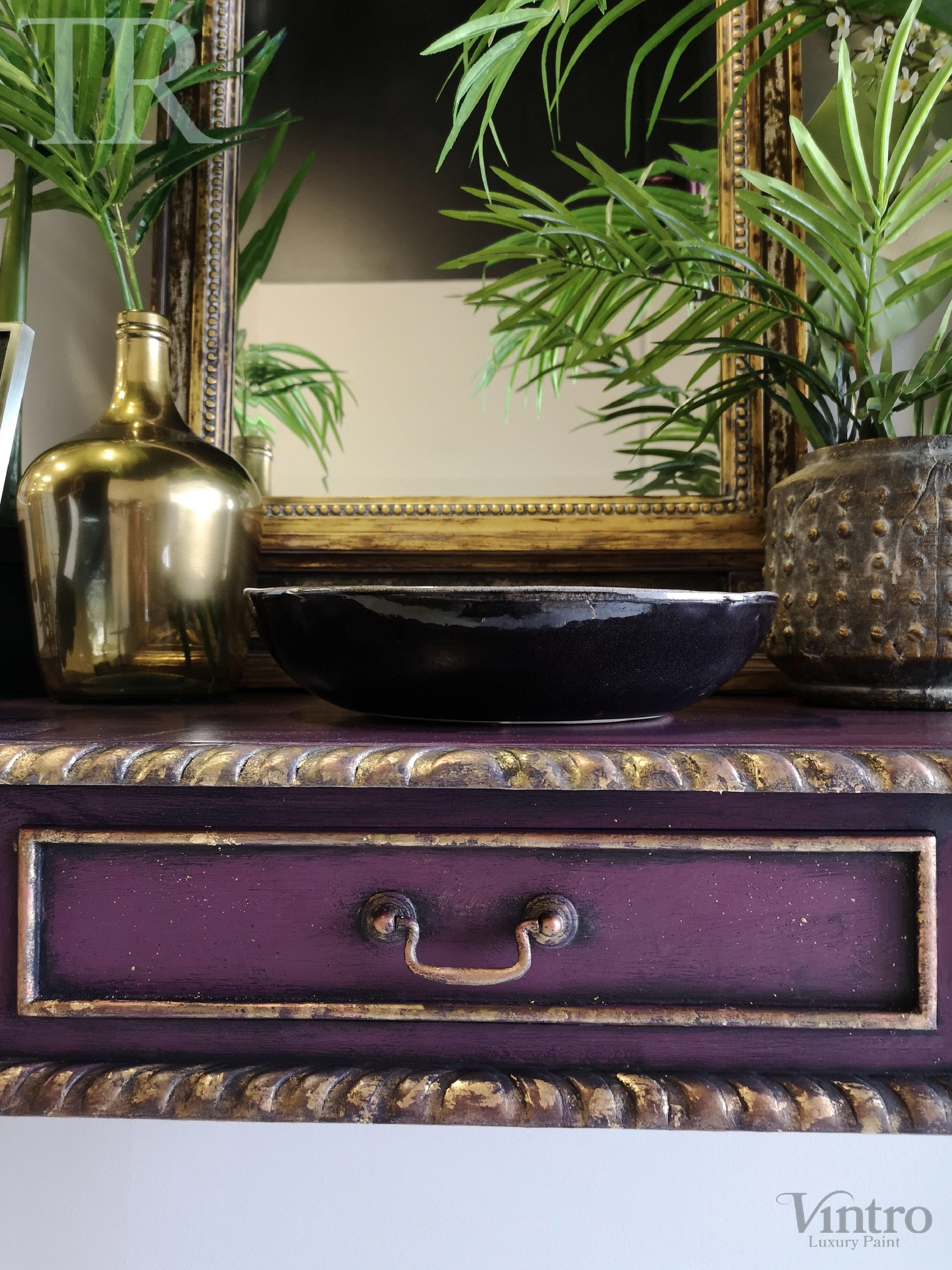 Not For Sale - Amira, Hall / Sofa Table or desk in rich Old Mauve with distressed gold