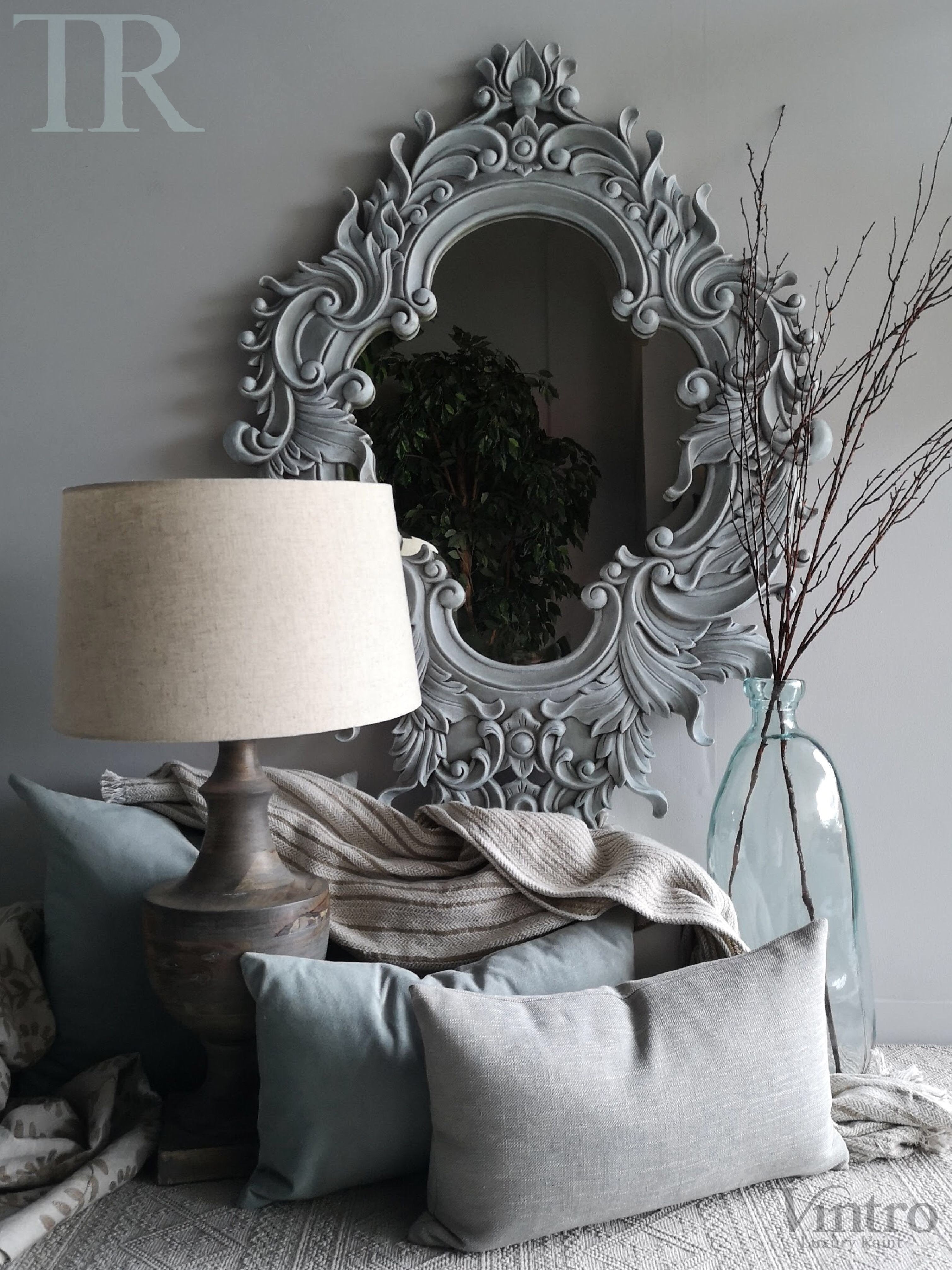 Not For Sale - Giselle: Carved Solid Wood mirror in soft blues.