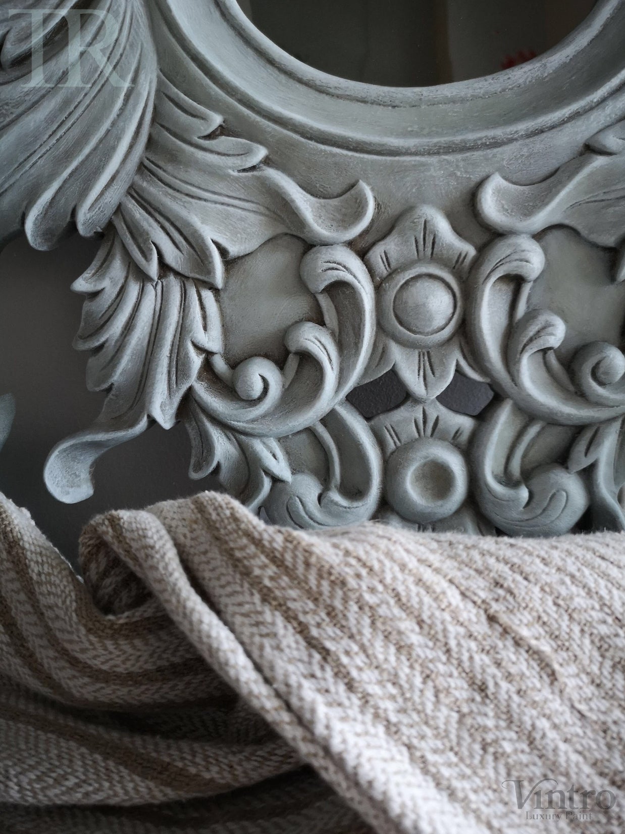 Not For Sale - Giselle: Carved Solid Wood mirror in soft blues.