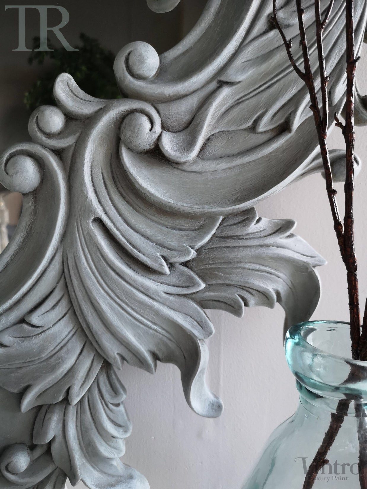 Not For Sale - Giselle: Carved Solid Wood mirror in soft blues.