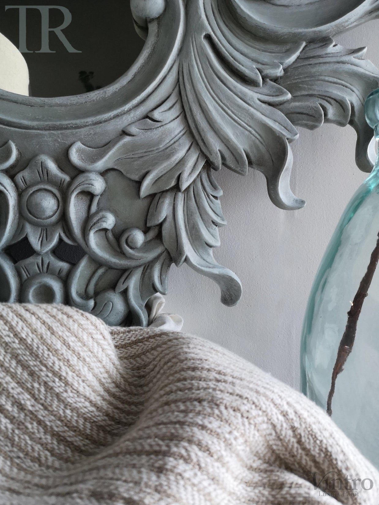 Not For Sale - Giselle: Carved Solid Wood mirror in soft blues.