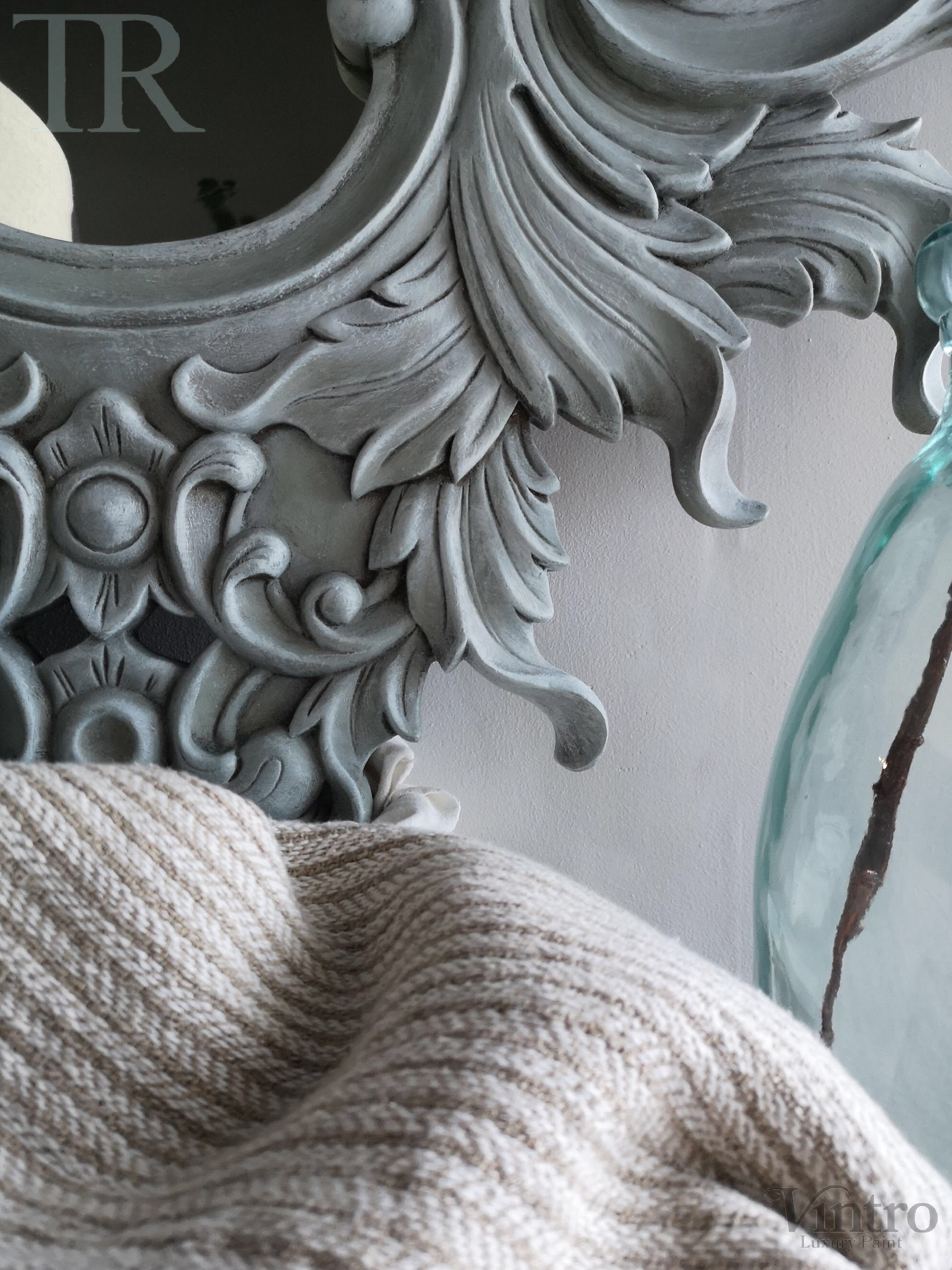 Not For Sale - Giselle: Carved Solid Wood mirror in soft blues.