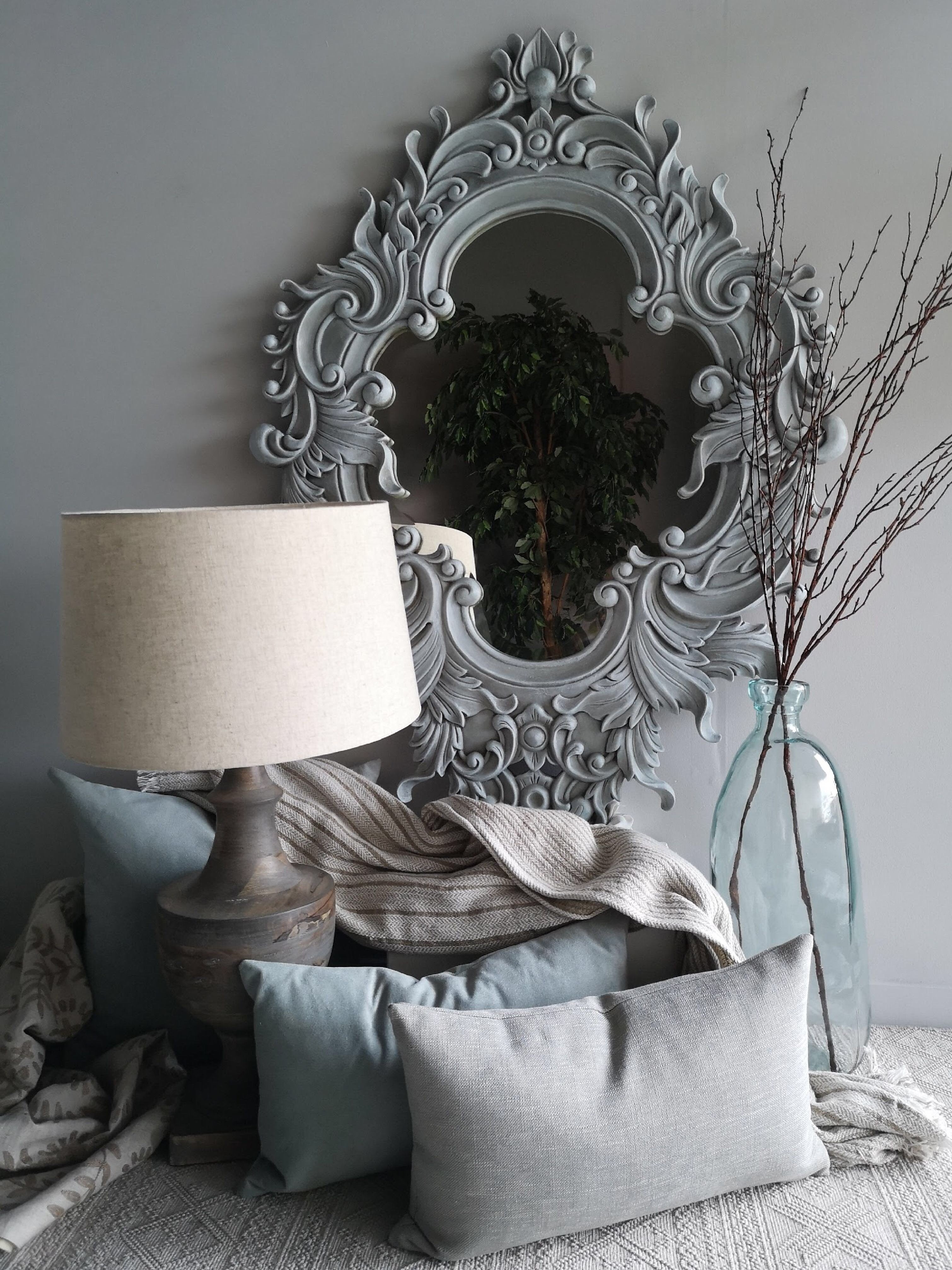 Not For Sale - Giselle: Carved Solid Wood mirror in soft blues.