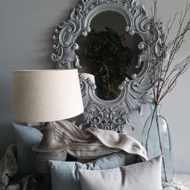 Not For Sale - Giselle: Carved Solid Wood mirror in soft blues.