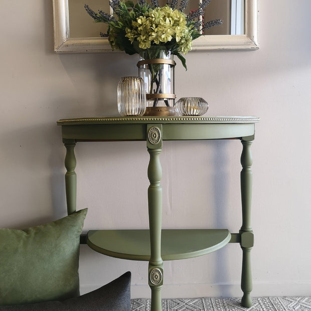 Not For Sale - Annalise: Half round table with a metallic top finish