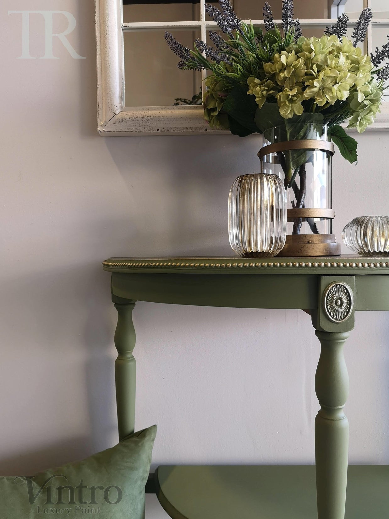 Not For Sale - Annalise: Half round table with a metallic top finish