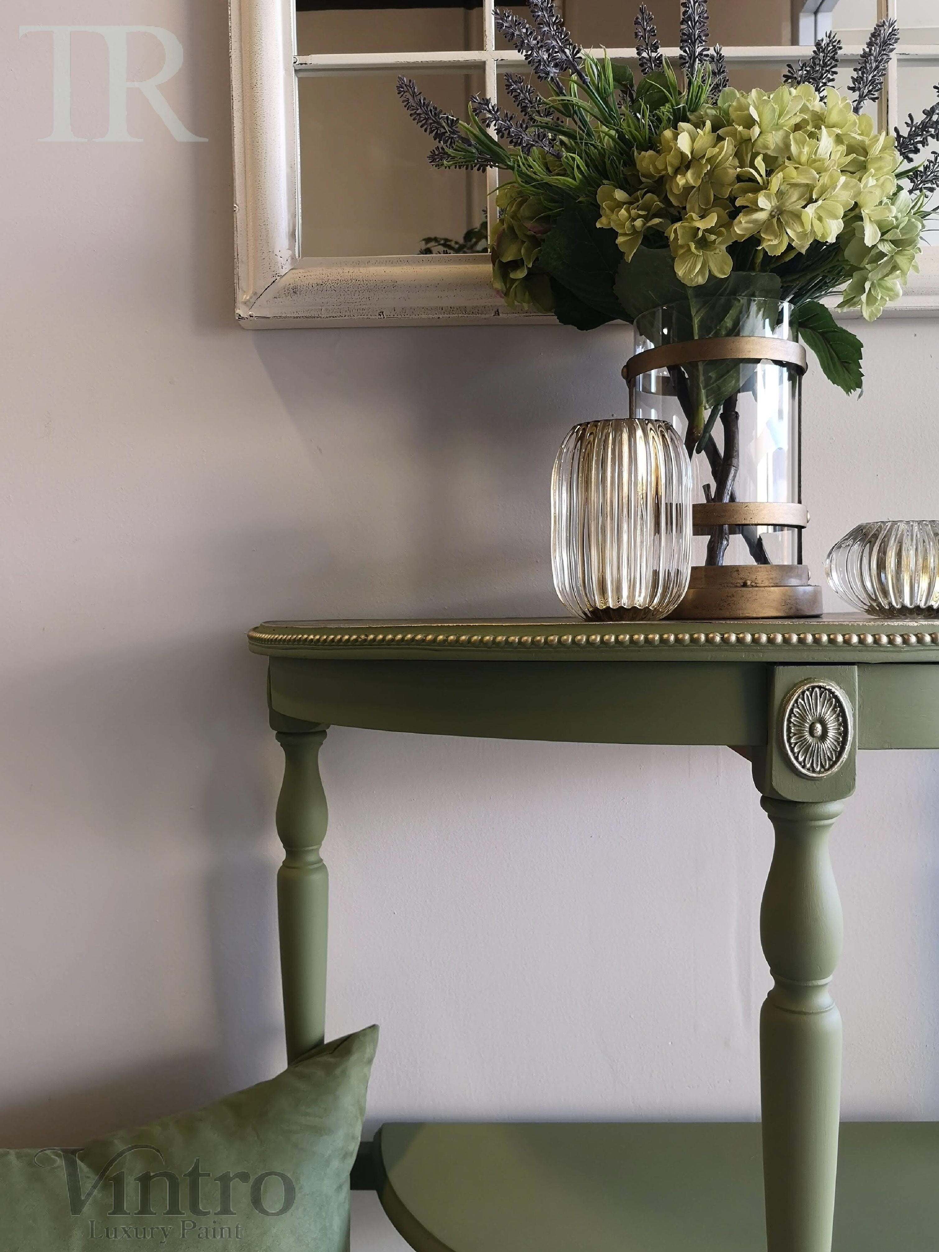 Not For Sale - Annalise: Half round table with a metallic top finish