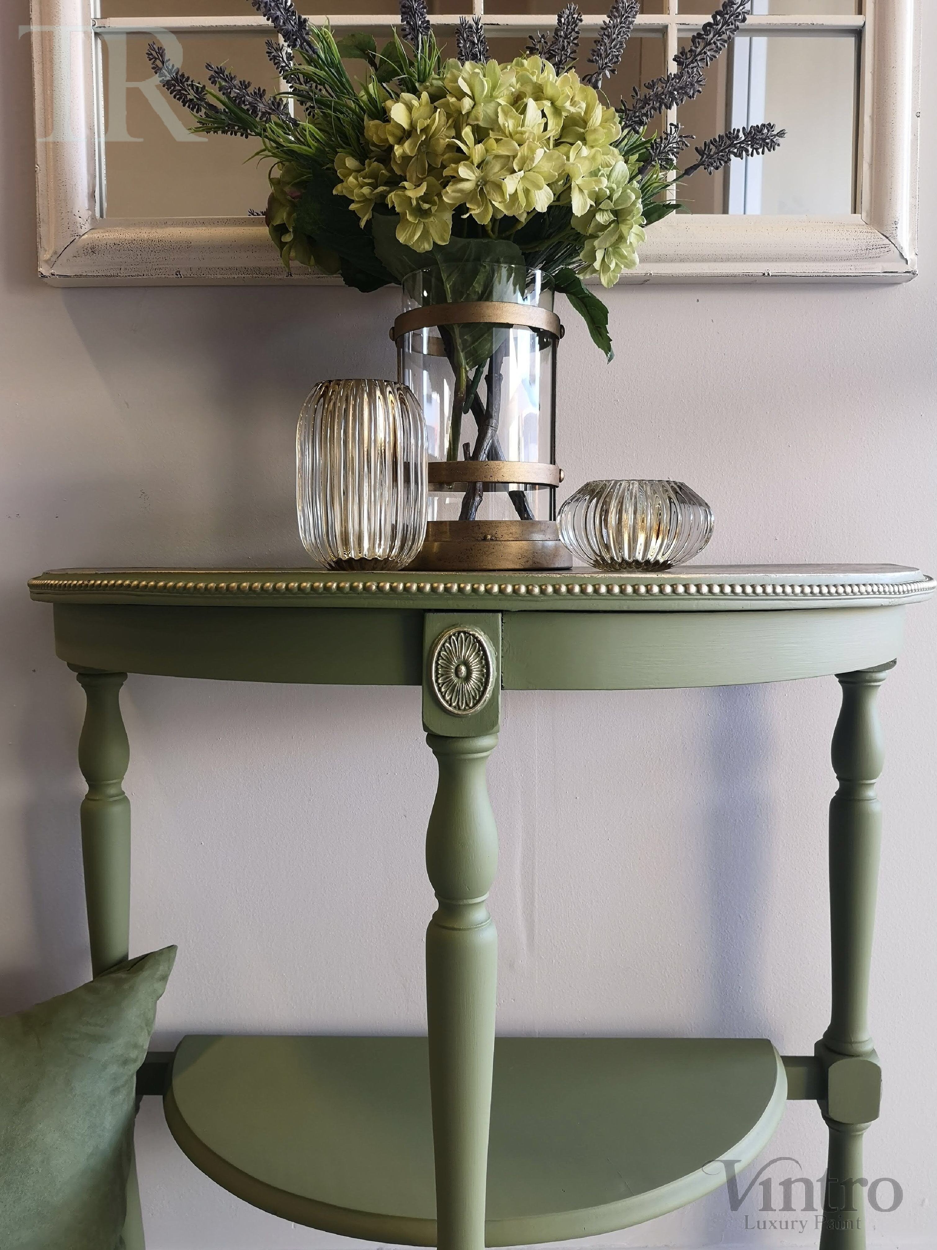 Not For Sale - Annalise: Half round table with a metallic top finish