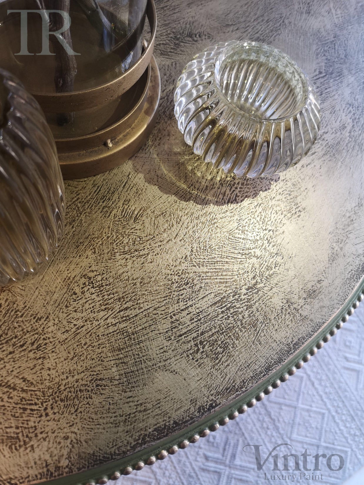 Not For Sale - Annalise: Half round table with a metallic top finish