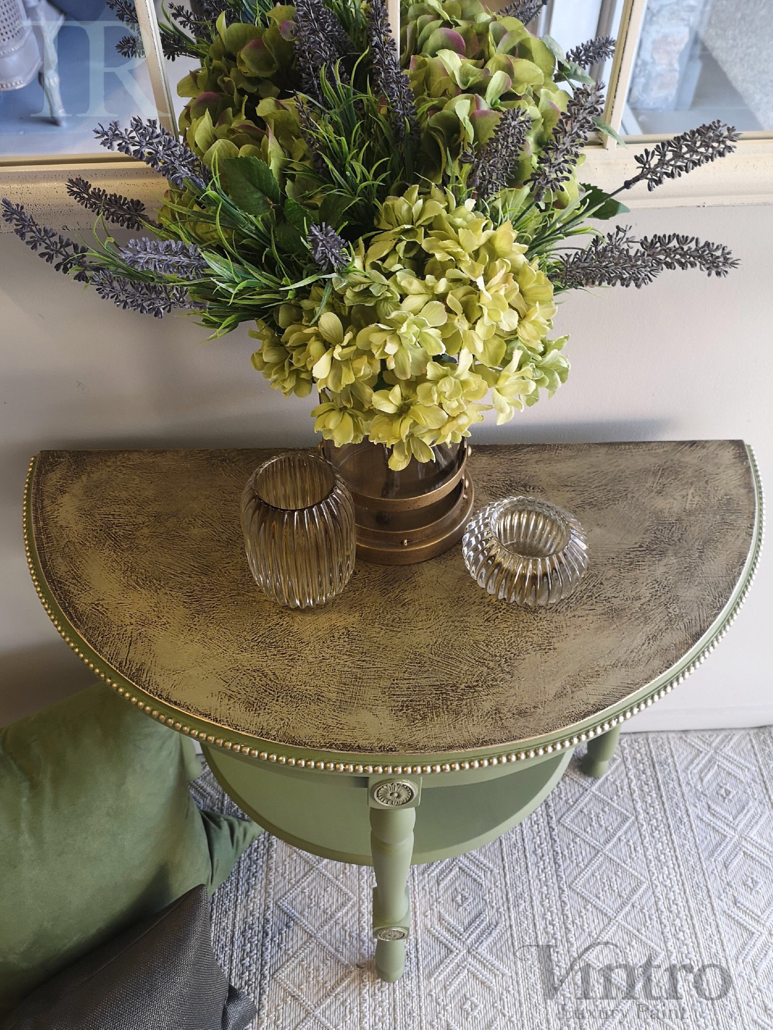 Not For Sale - Annalise: Half round table with a metallic top finish