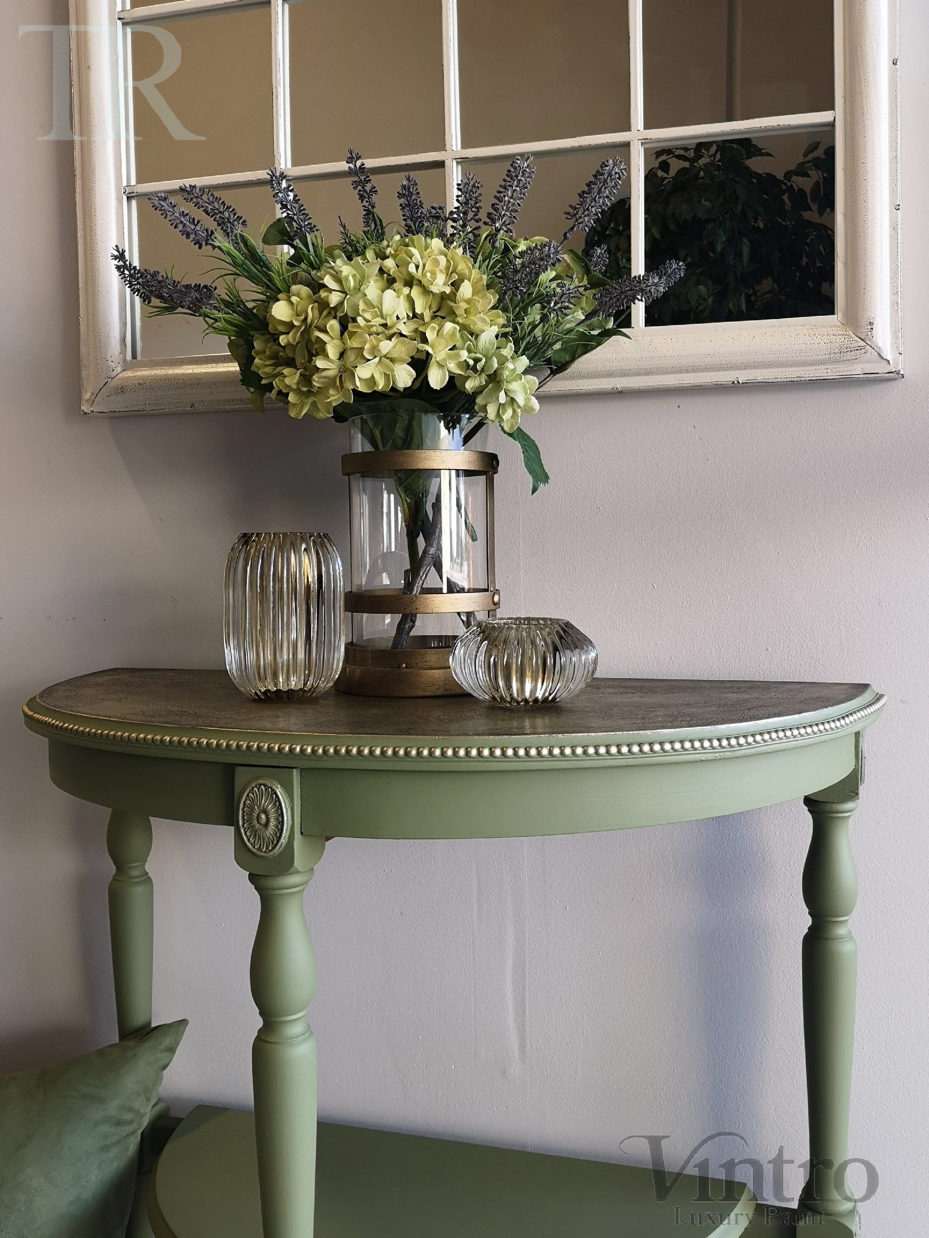 Not For Sale - Annalise: Half round table with a metallic top finish